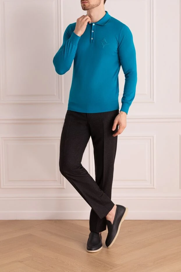 Zilli man silk and cashmere long sleeve polo blue for men buy with prices and photos 164821 - photo 2