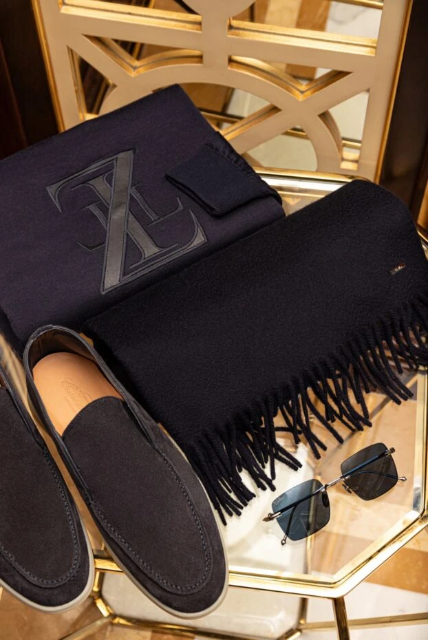 Zilli blue men's cotton, cashmere, silk and genuine leather jumper 164880 - photo 2