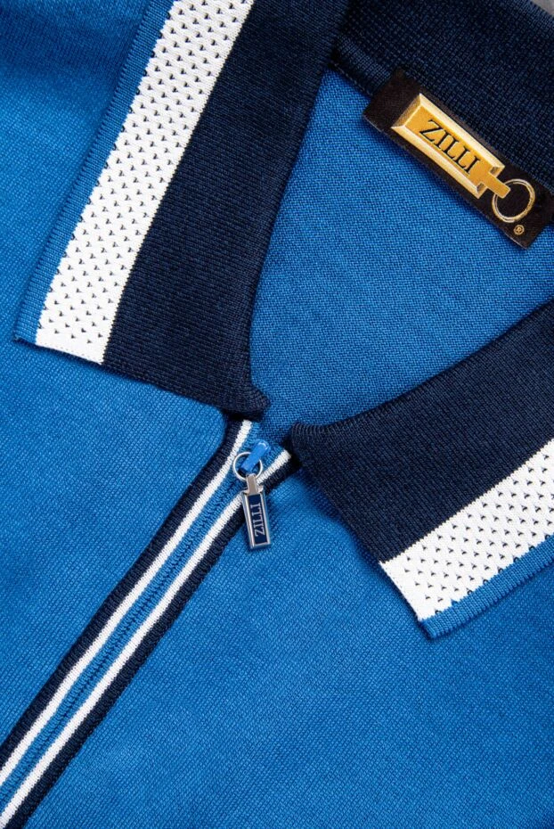 Zilli blue slim-fit polo shirt with decorated collar for men 164911 - photo 2
