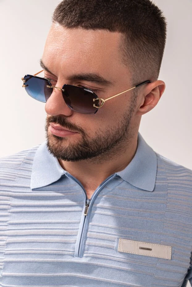 Zilli blue polo with textured knitted zipper and crocodile leather inserts 164915 - photo 2