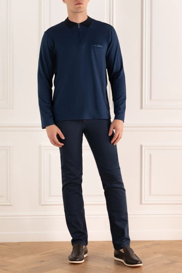 Zilli man silk and elastane long sleeve polo blue for men 164950 - photo 2