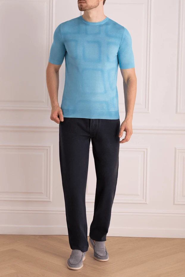 Zilli man short sleeve jumper in silk and viscose blue for men 164967 - photo 2