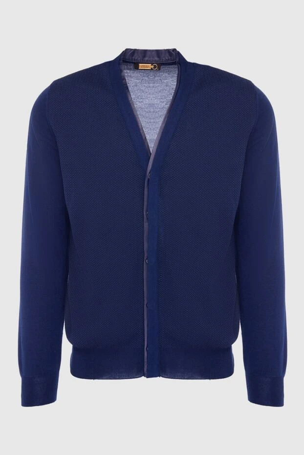 Zilli man men's cardigan made of cashmere, silk and genuine leather, blue 164979 - photo 1