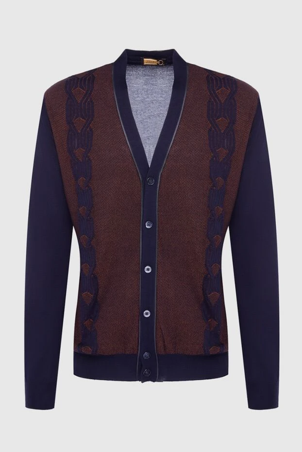 Zilli man men's cardigan made of cashmere, silk and genuine leather, blue buy with prices and photos 164980 - photo 1