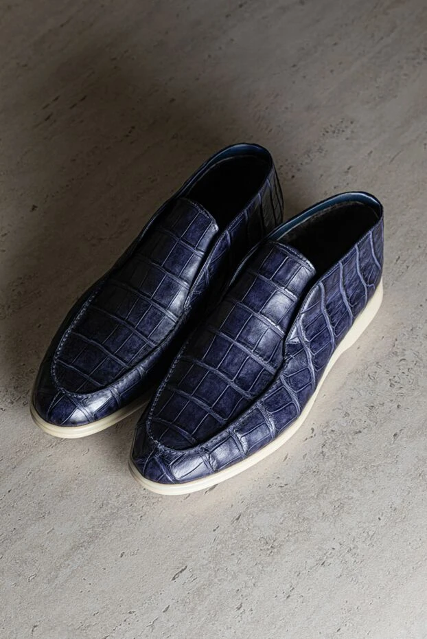 Лофери з високим верхом зі шкіри крокодила фіолетові чоловічі - фото 2