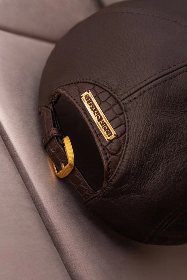 Кепка з натуральної шкіри та шкіри крокодила коричнева чоловіча - фото 2