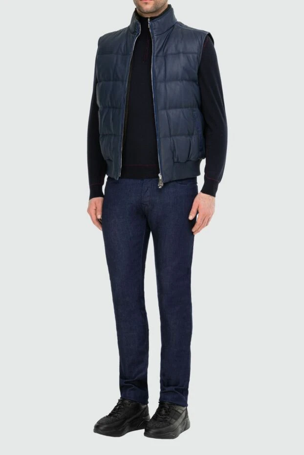 Жилет з кашеміру та шкіри крокодила синій чоловічий - фото 2