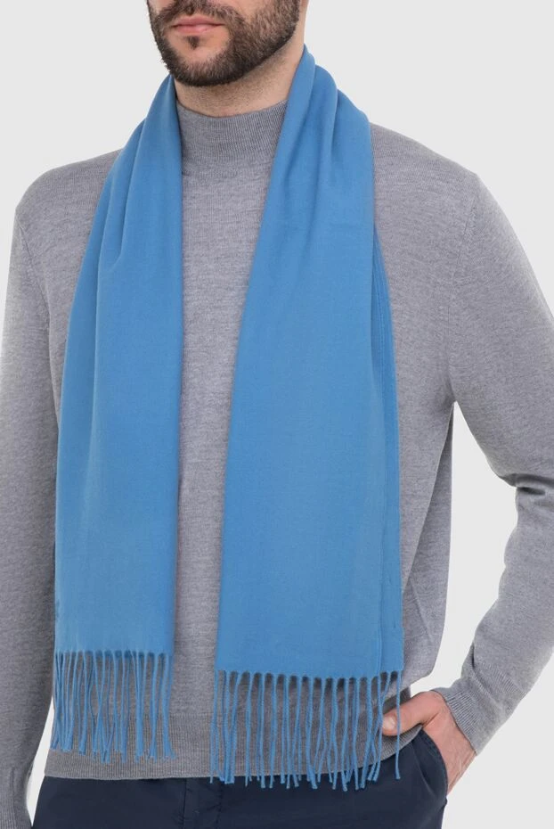 Шарф из кашемира голубой мужской - фото 2