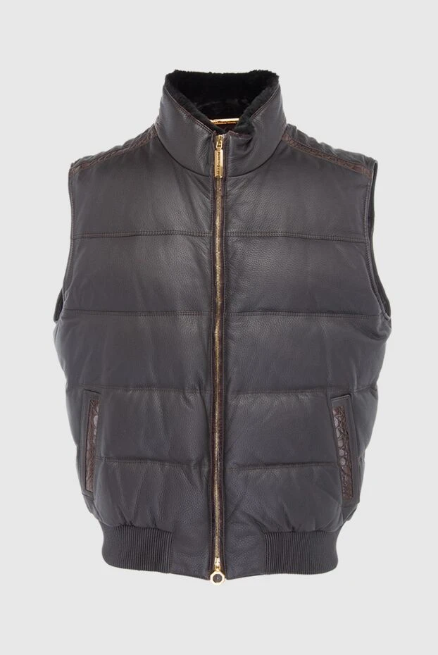 Жилет з кашеміру та шкіри крокодила коричневий чоловічий - фото 1