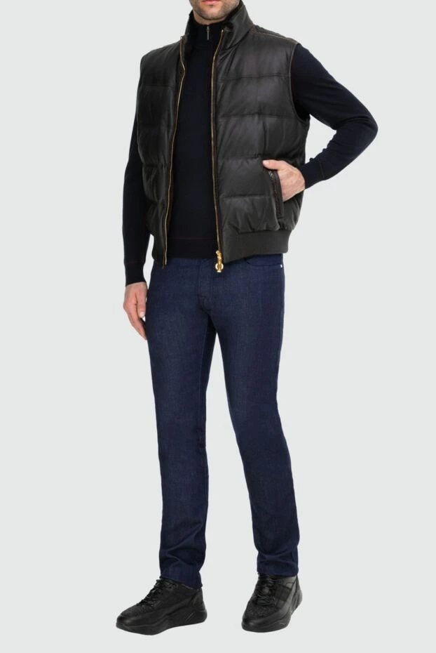 Жилет з кашеміру та шкіри крокодила коричневий чоловічий - фото 2