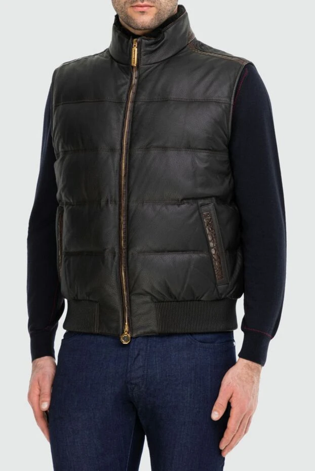 Stefano Ricci brown cashmere and crocodile leather vest for men 165151 - photo 3