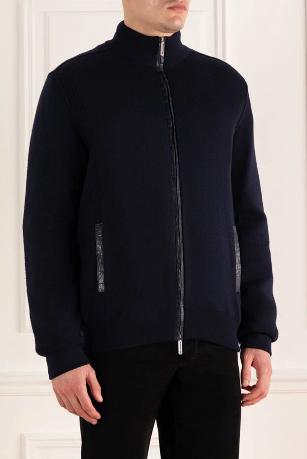 Stefano Ricci cardigan for men made of cashmere, silk and crocodile leather, blue 165164 - photo 3