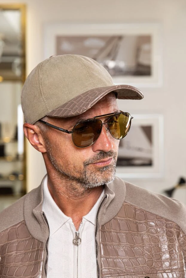 Кепи из хлопка шелка и кожи крокодила бежевая мужская - фото 2