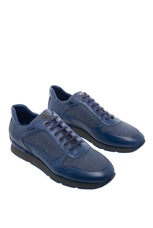 Stefano Ricci men's blue leather and crocodile leather sneakers 165170 - photo 3