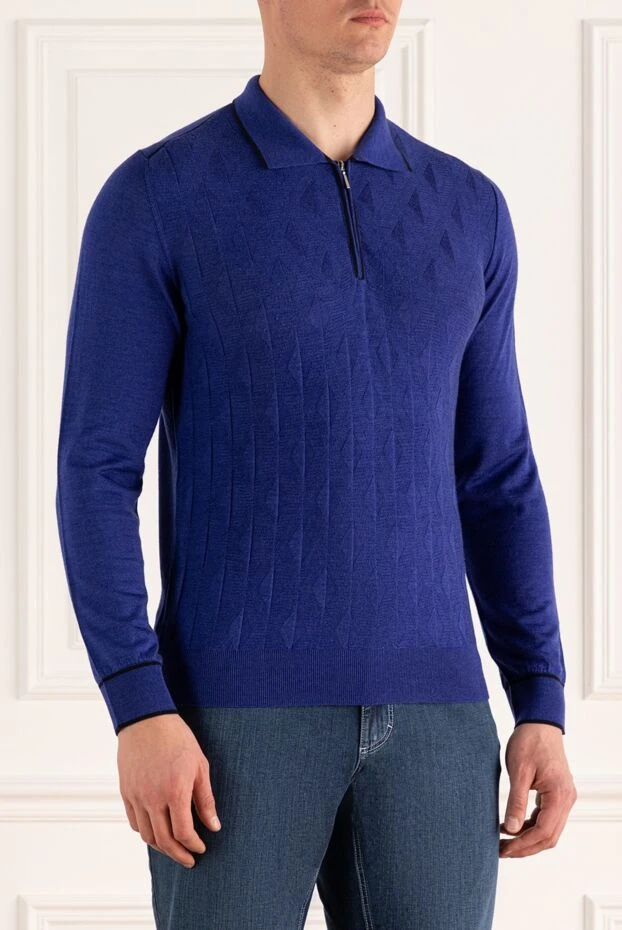 Dalmine man wool, silk and cashmere long sleeve polo blue for men 165219 - photo 3