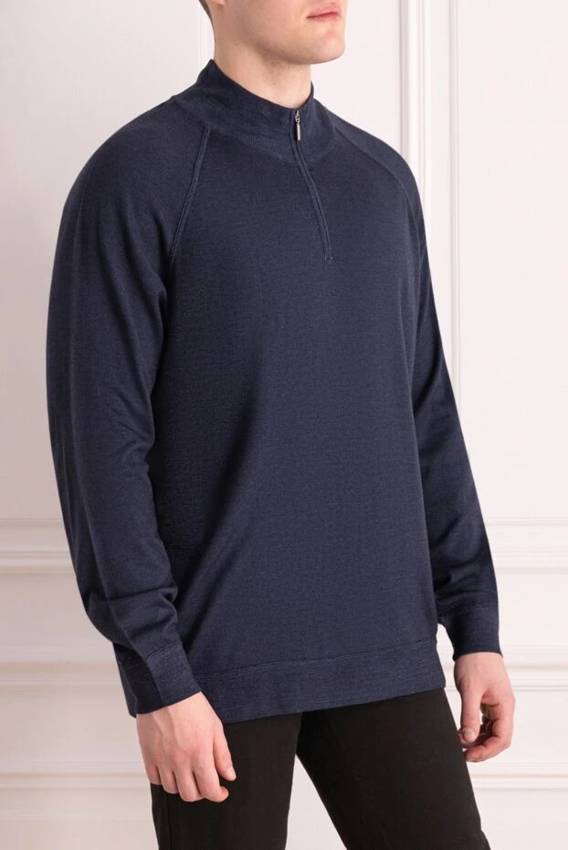 Dalmine man wool, silk and cashmere long sleeve polo blue for men 165219 - photo 3