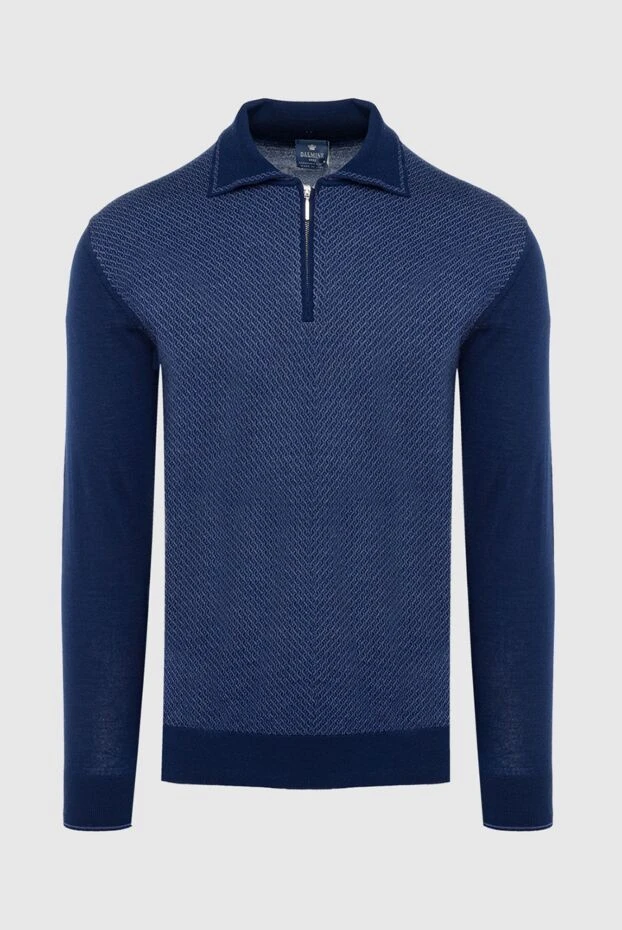 Dalmine long sleeve polo from wool, silk and cashmere blue for men 165219 - photo 1