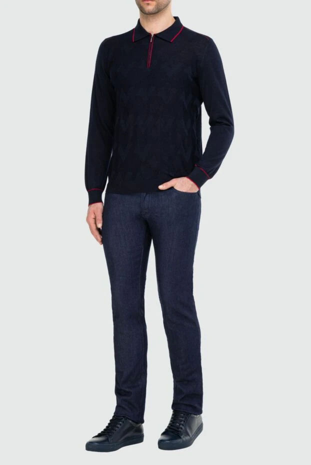 Dalmine man long sleeve polo in silk and cashmere blue for men 165229 - photo 2