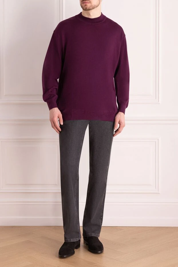 Dalmine man men's jumper with a high stand-up collar made of wool, purple buy with prices and photos 165237 - photo 2