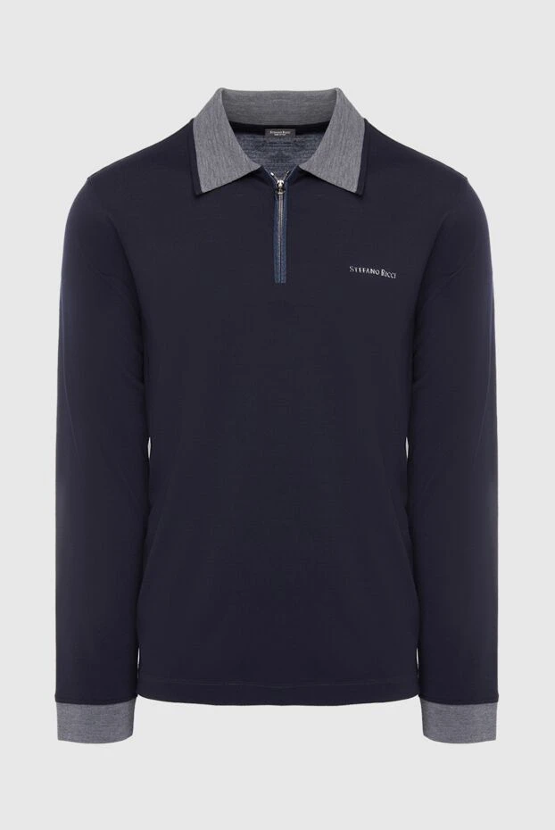 Stefano Ricci поло с длинным рукавом из шерсти и кожи крокодила синее мужское 165257 - фото 1