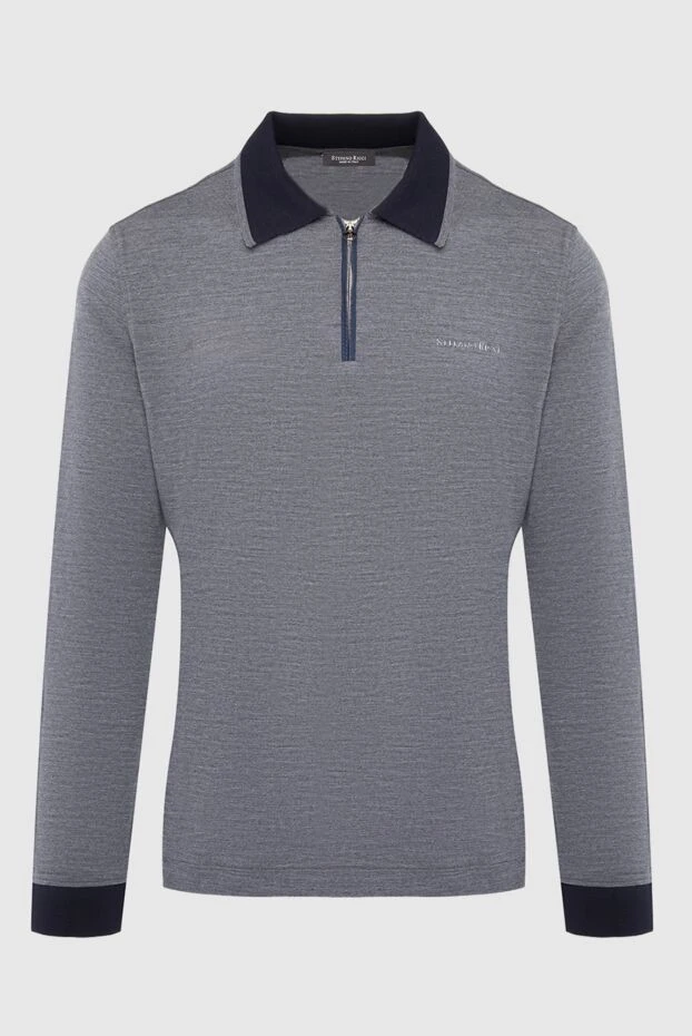 Long sleeve polo with wool and crocodile leather gray men's - photo 1