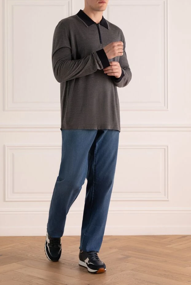 Stefano Ricci long sleeve polo with wool and crocodile leather gray men's 165258 - photo 2