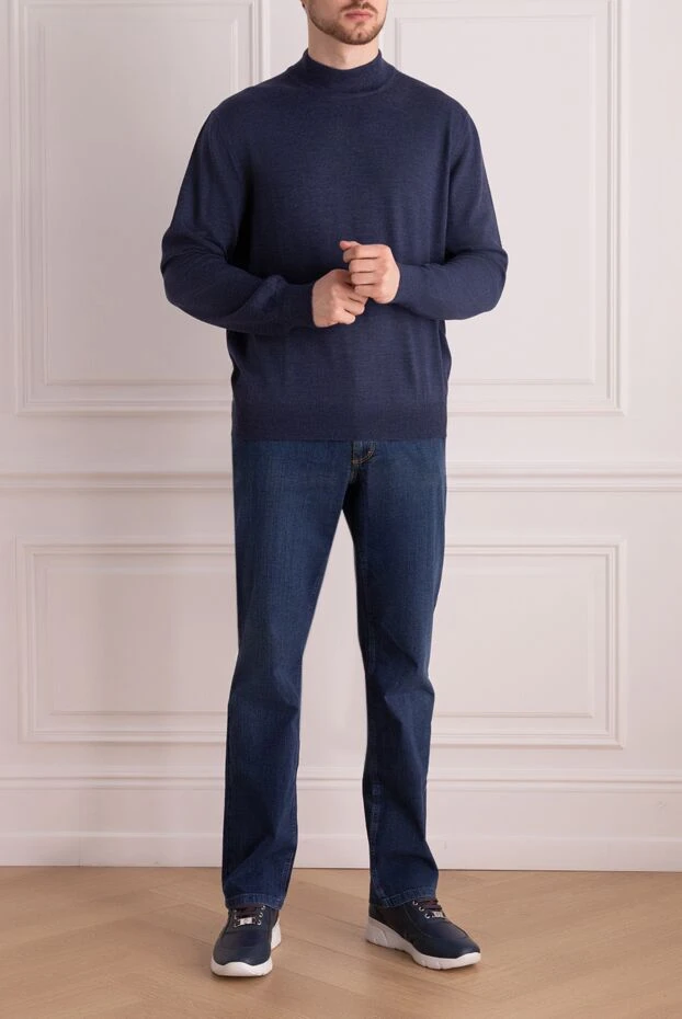 Gran Sasso man men's jumper with a high stand-up collar made of wool, blue buy with prices and photos 165373 - photo 2