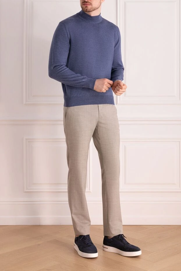 Gran Sasso man men's jumper with a high stand-up collar made of wool, blue buy with prices and photos 165375 - photo 2