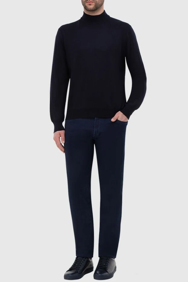 Gran Sasso man men's jumper with a high stand-up collar made of wool, blue buy with prices and photos 165376 - photo 2