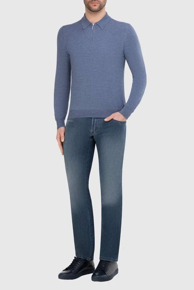 Gran Sasso polo with long sleeves made of wool blue for men 165466 - photo 2