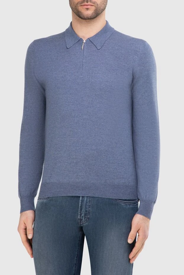 Gran Sasso polo with long sleeves made of wool blue for men 165466 - photo 3