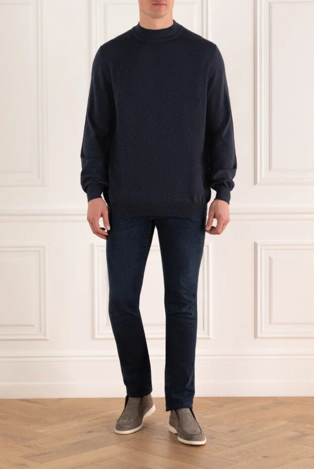 Gran Sasso man men's jumper with a high stand-up collar made of wool, blue buy with prices and photos 165489 - photo 2