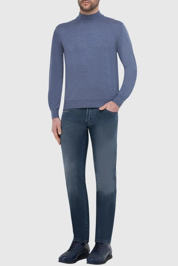 Gran Sasso man men's jumper with a high stand-up collar made of wool, blue buy with prices and photos 165635 - photo 2