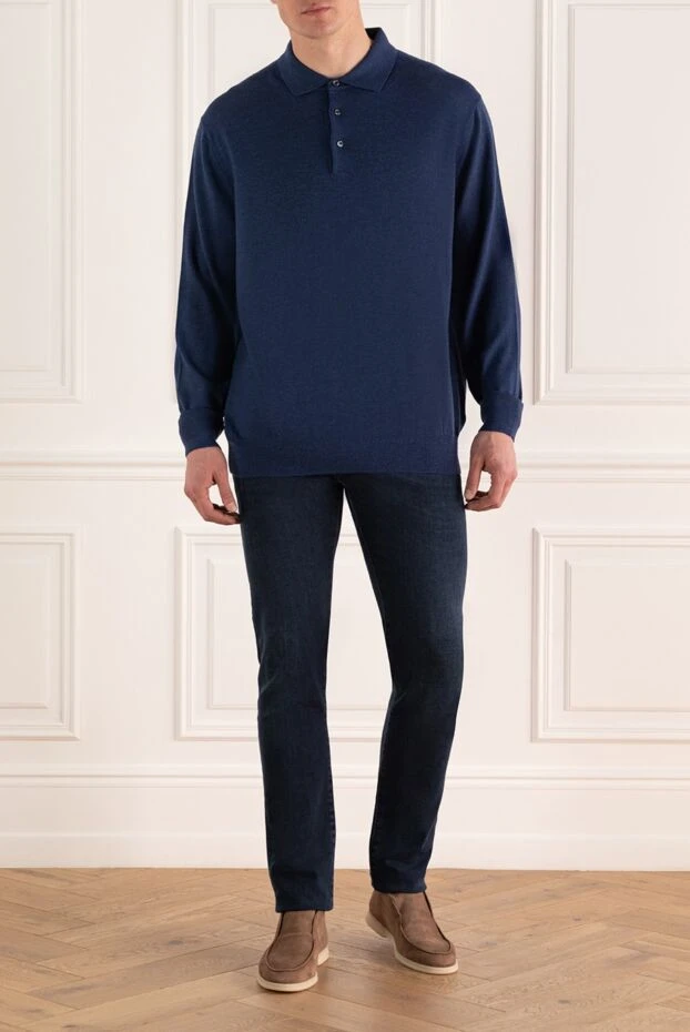 Gran Sasso мужские поло с длинным рукавом из шерсти и шёлка синее мужское купить с ценами и фото 165643 - фото 2