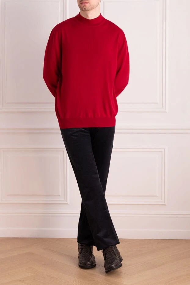 Gran Sasso man men's jumper with a high stand-up collar, red wool buy with prices and photos 165649 - photo 2