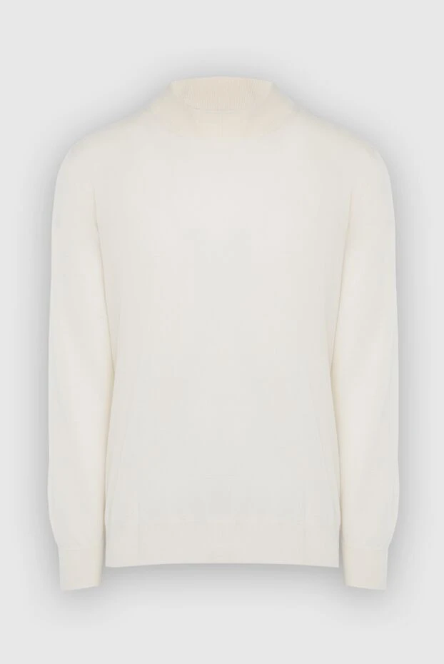 Men's jumper with a high stand-up collar made of wool white