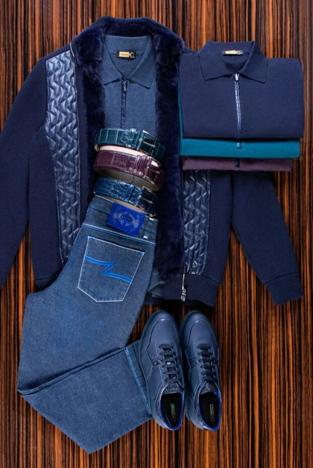 Zilli men's cardigan made of cashmere, genuine fur and genuine leather blue 165742 - photo 2