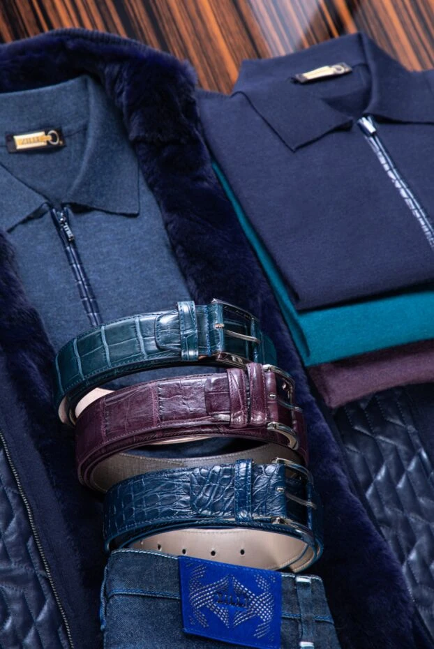 Zilli men's long sleeve burgundy polo shirt with crocodile leather inserts and zipper 165745 - photo 2