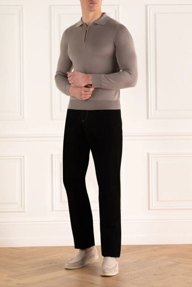 Zilli man long sleeve polo in silk, cashmere and crocodile skin beige for men buy with prices and photos 165748 - photo 2