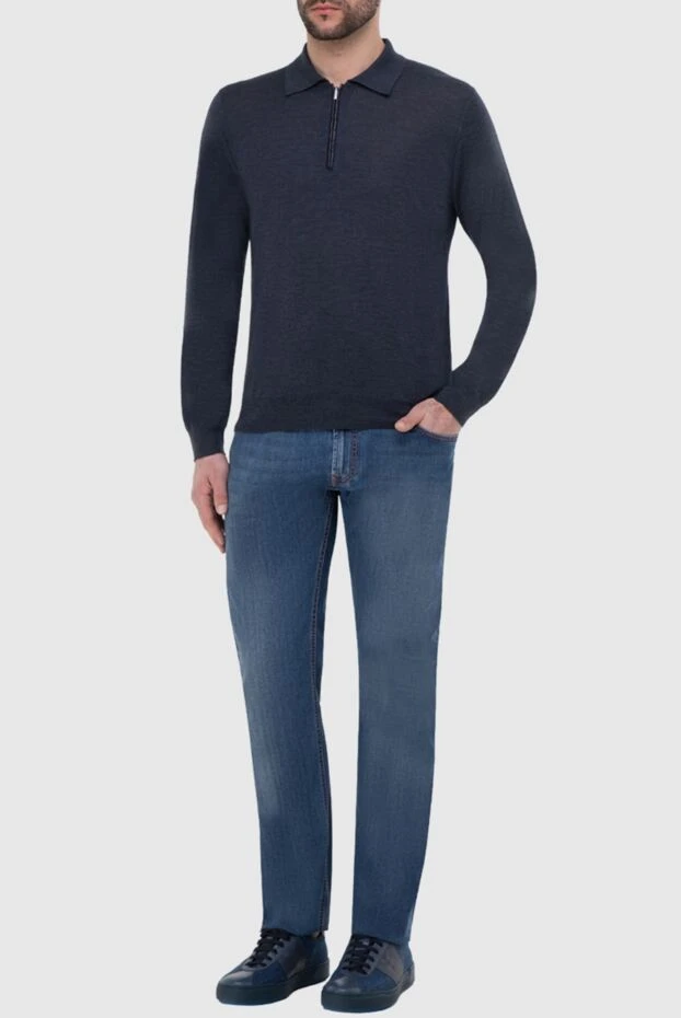 Zilli man long sleeve polo in silk, cashmere and crocodile blue for men buy with prices and photos 165750 - photo 2