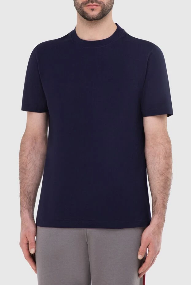 Blue cotton T-shirt for men - photo 2