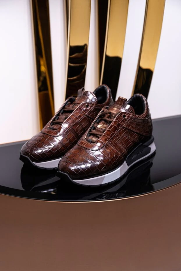 Santoni brown alligator leather sneakers for men 165978 - photo 2
