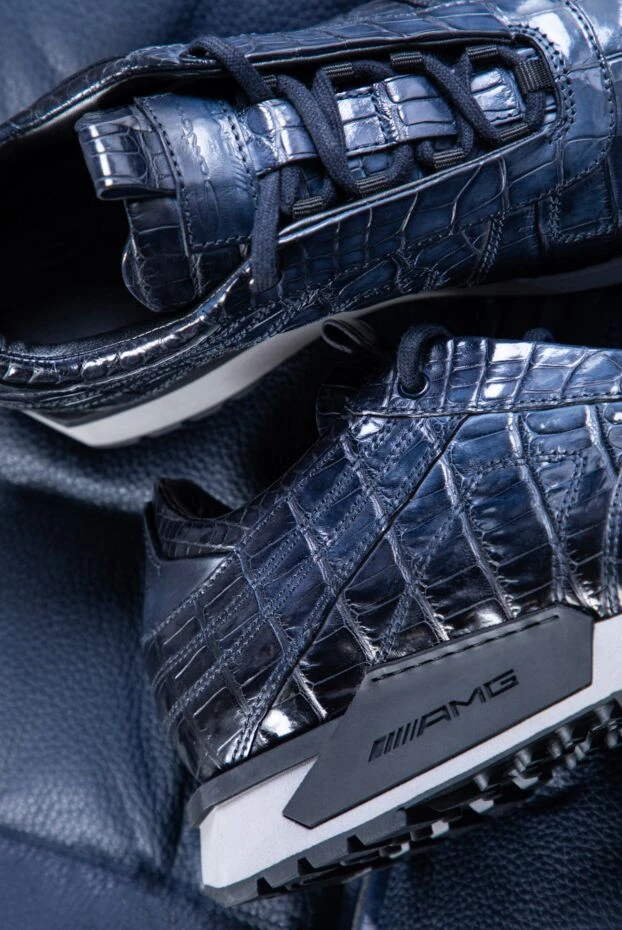 Santoni dark blue alligator leather sneakers with textured embossing 165979 - photo 2