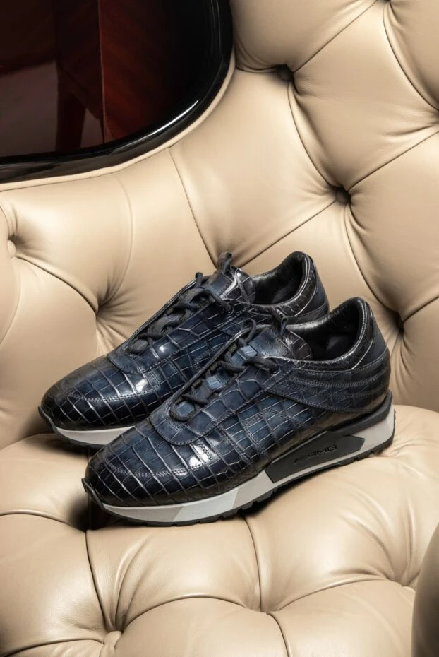 Santoni dark blue alligator leather sneakers with textured embossing 165979 - photo 3