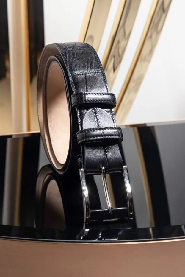 Ремень текстурный из кожи крокодила черный мужской - фото 2