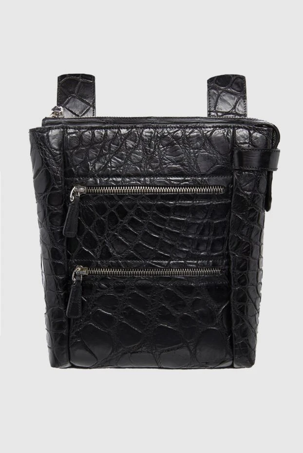 Black crocodile leather shoulder bag for men