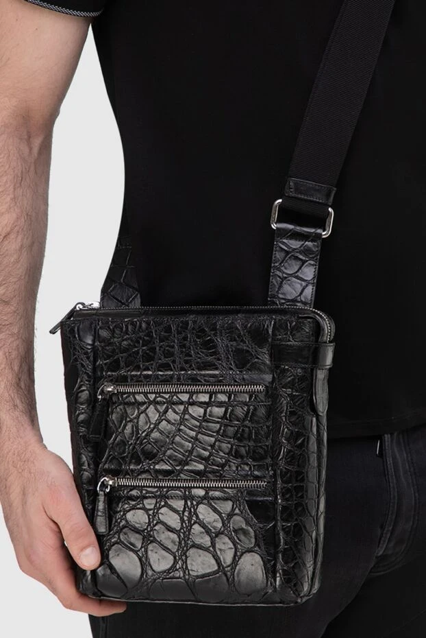 Tardini man black crocodile leather shoulder bag for men 166013 - photo 2