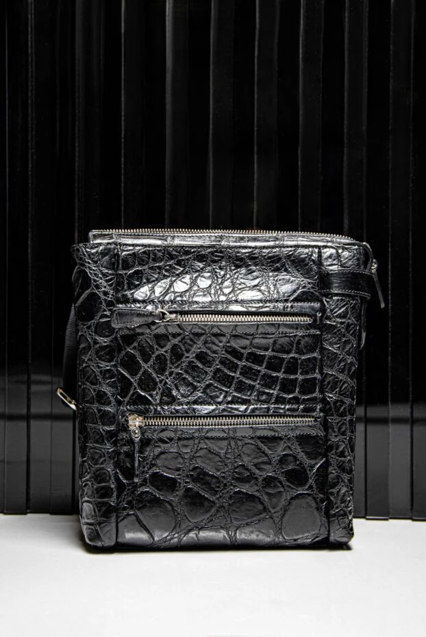 Tardini mens black crocodile leather crossbody bag with external pockets 166013 - photo 2