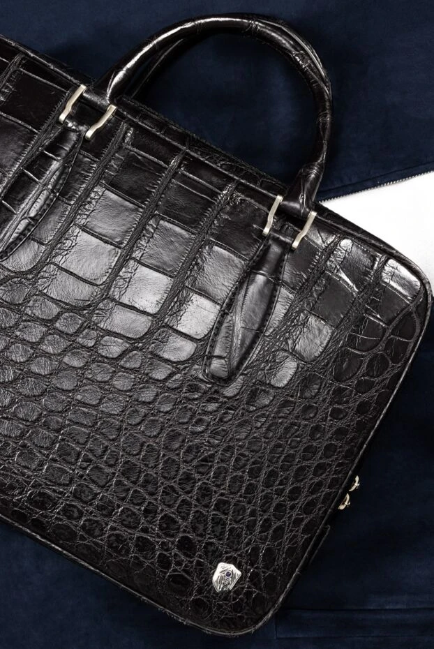 Tardini crocodile leather briefcase black men's 166019 - photo 2