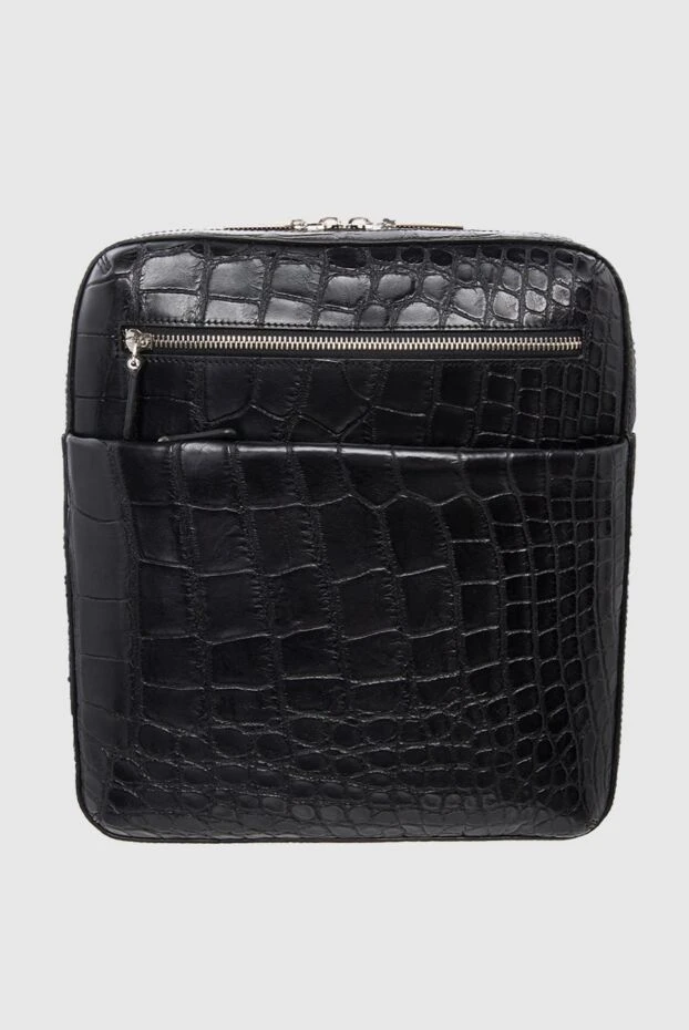 Black crocodile leather shoulder bag for men